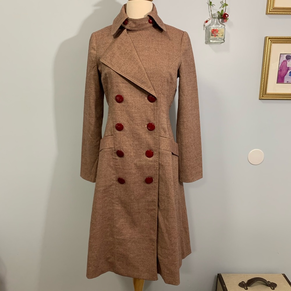 JU's Red Taupe Specked Fitted Double Breasted Coat